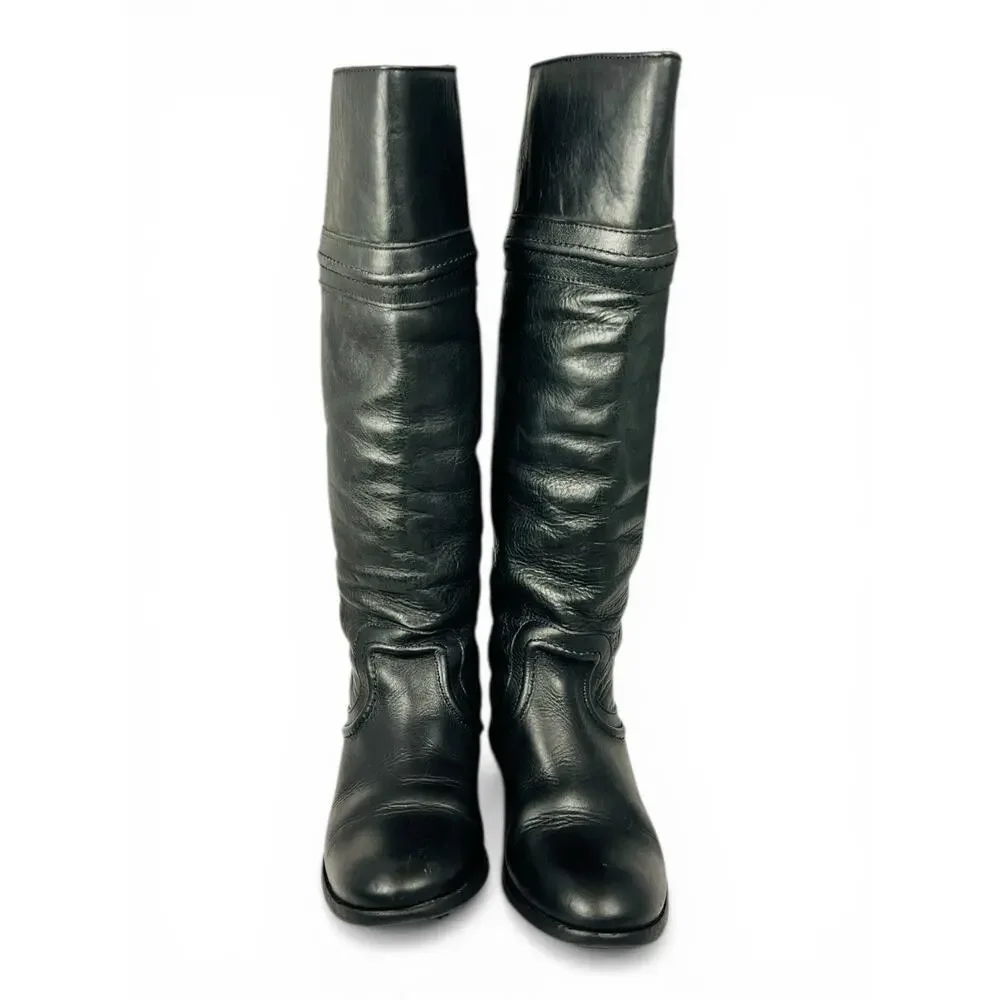 Frye Melissa Trapunto Tall Riding Boots Black Pebbled Leather Boots 6.5 B